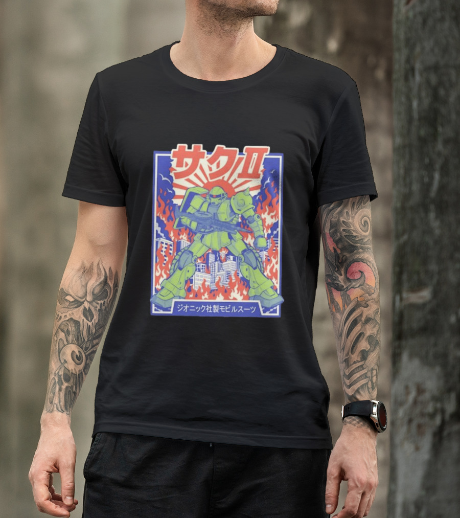 Zaku II Mobile Suit Gundam Zakuni Jionikku Shasei Mobiru Sūtsu T-Shirt