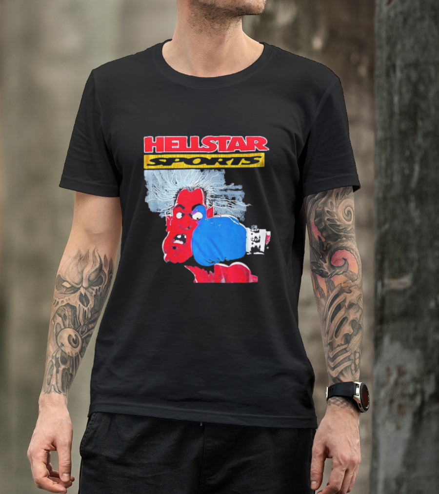 HELLSTAR SPORTS Punching Devil Cartoon Boxing Blue Glove T-Shirt