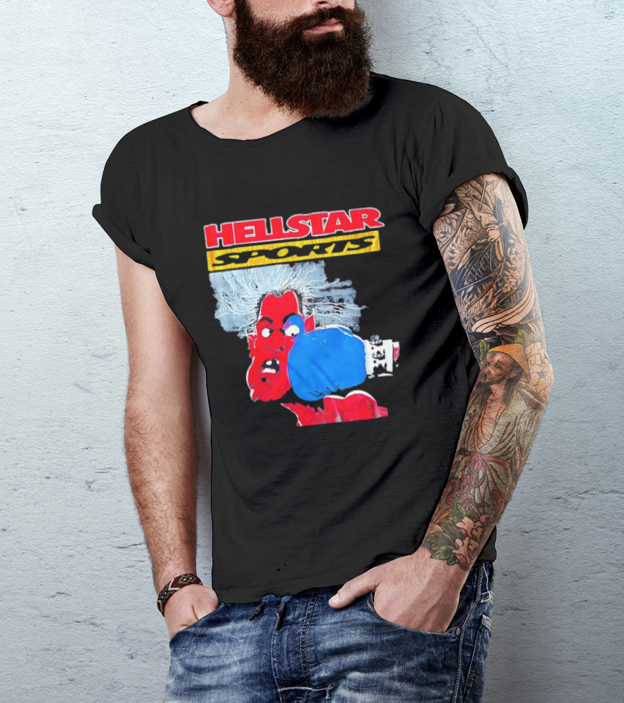 HELLSTAR SPORTS Punching Devil Cartoon Boxing Blue Glove T-Shirt