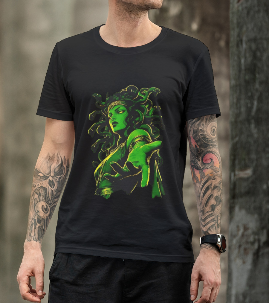 Medusa Mythology You Won't Feel A Thing Green Aura Serpent Hair T-Shirt