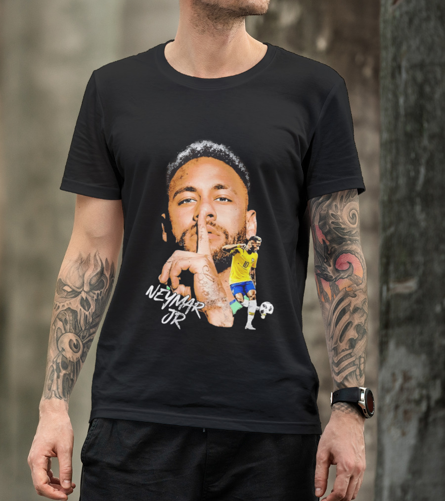 Neymar Jr Brazil National Team Shhh Soccer Collage T-Shirt