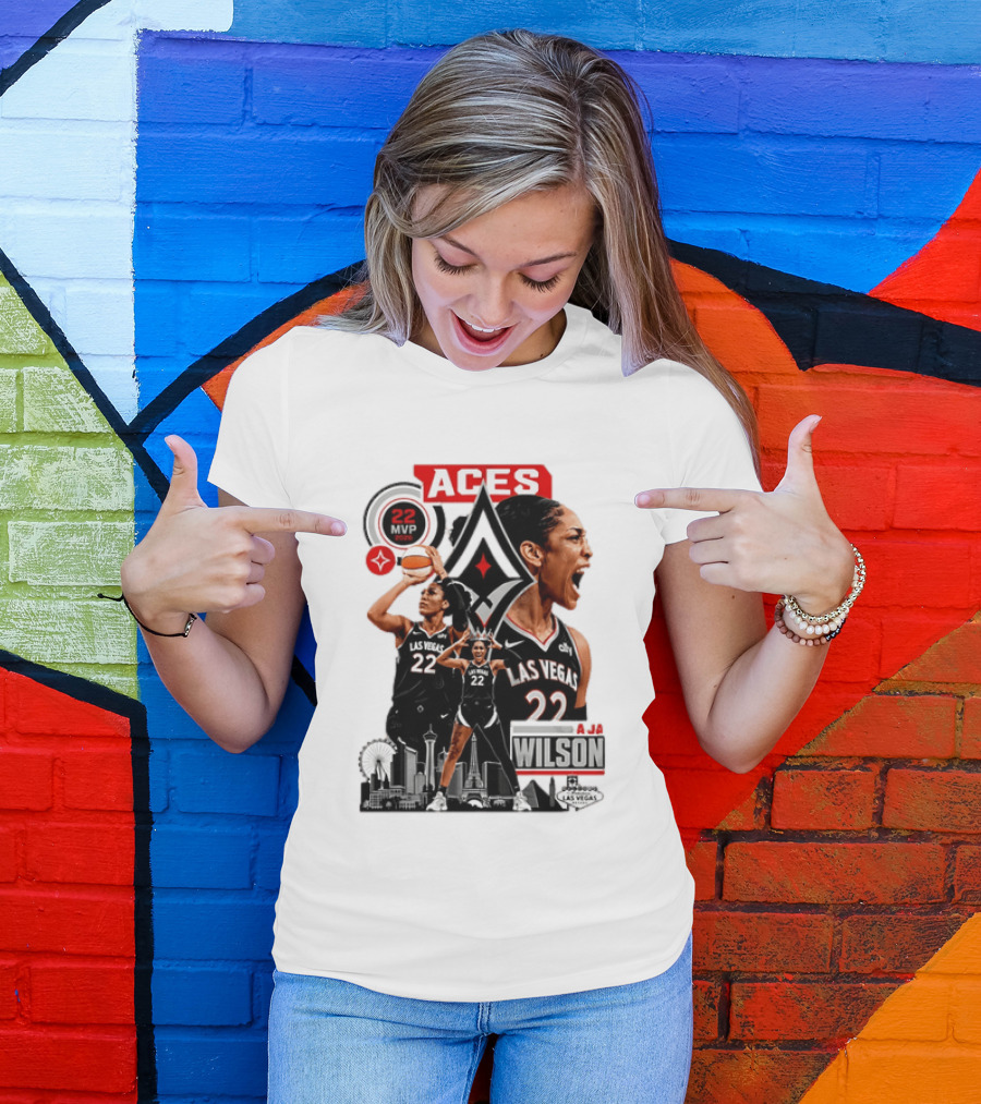 Las Vegas Aces A'ja Wilson 22 MVP Skyline Basketball T-Shirt