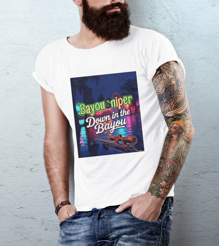 Bayou Sniper Down In The Bayou Retro Night Scene T-Shirt