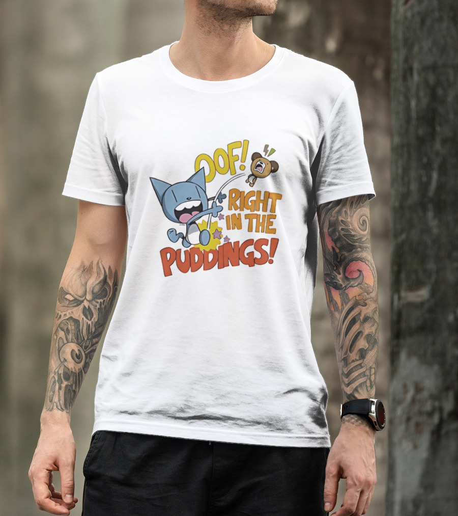 Looshkin Oof Right In The Puddings Funny Cat And Bear Cartoon Humor T-Shirt