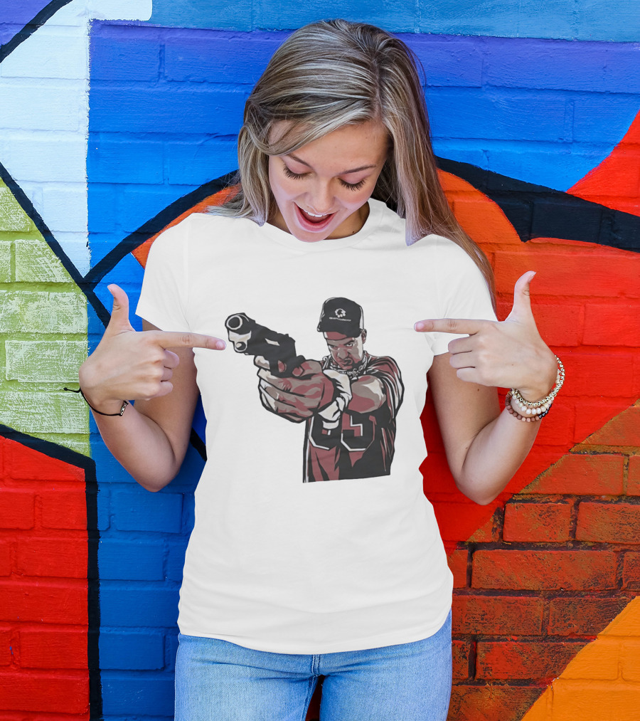 Man Pointing Gun Graphic With Number 89 And Hat Logo Codestructor T-Shirt