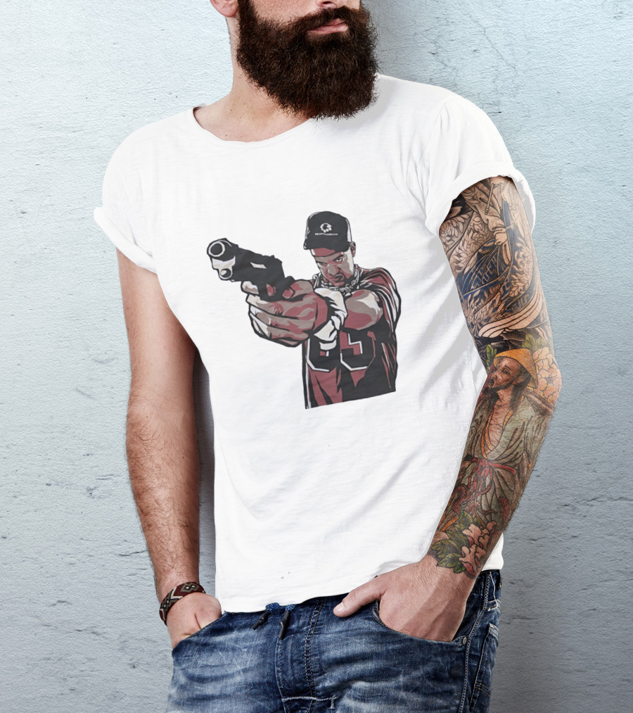 Man Pointing Gun Graphic With Number 89 And Hat Logo Codestructor T-Shirt