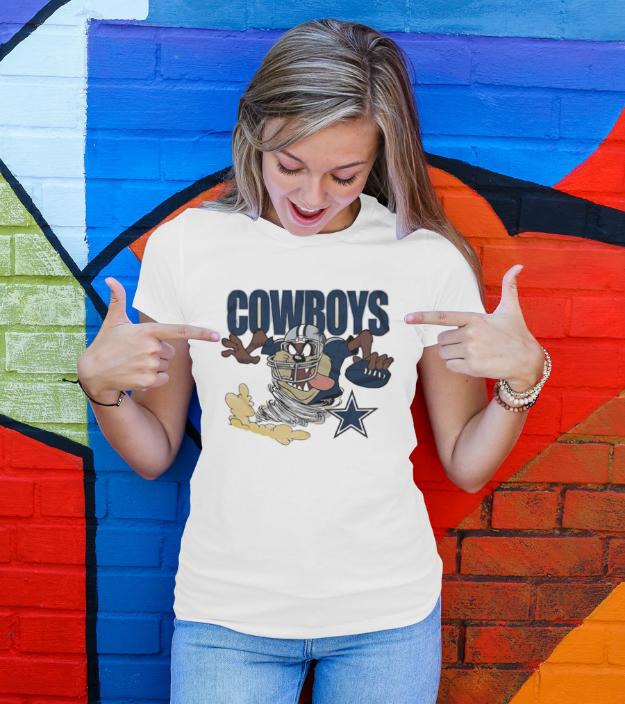 Cowboys Looney Tunes Taz Football Star Burst Dallas Team Collaboration T-Shirt