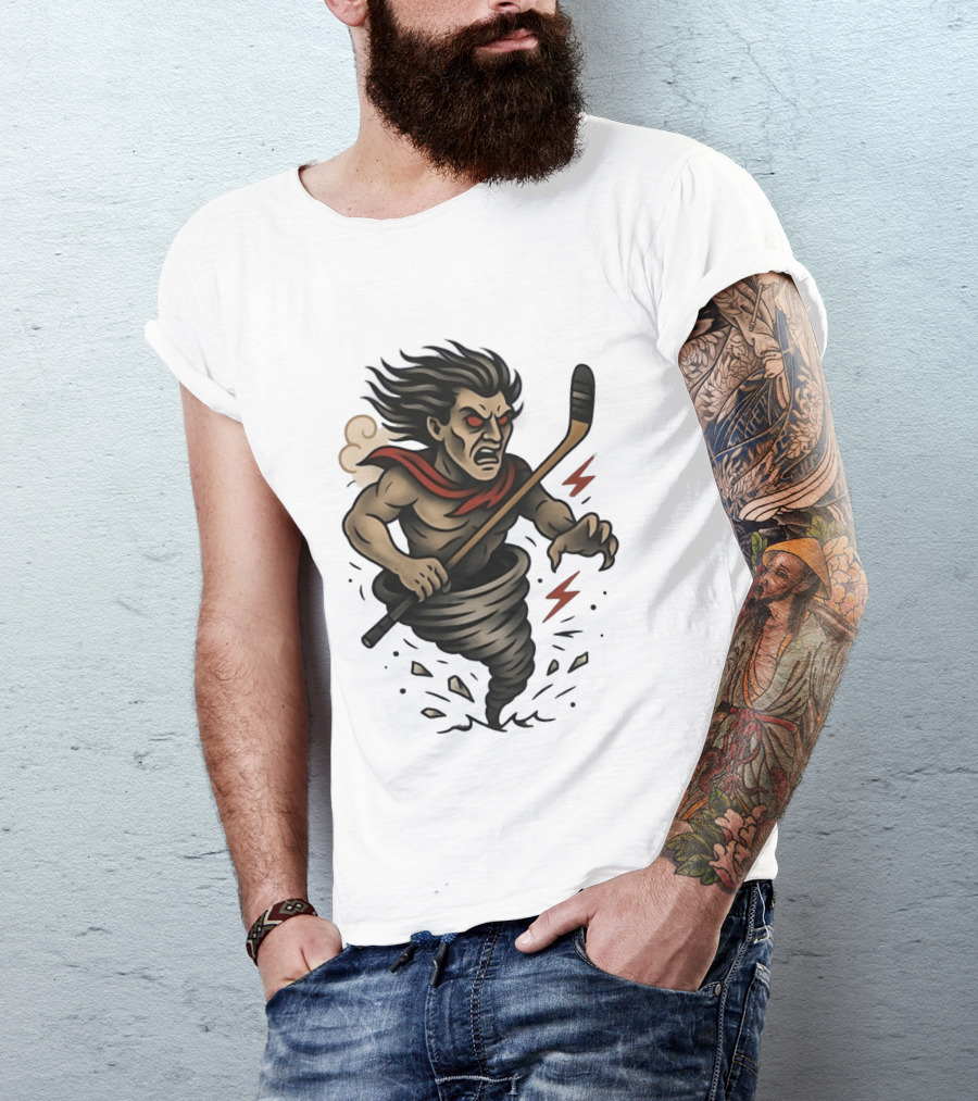 Tattooed Tornado Hockey Player Angry Sport Vector T-Shirt