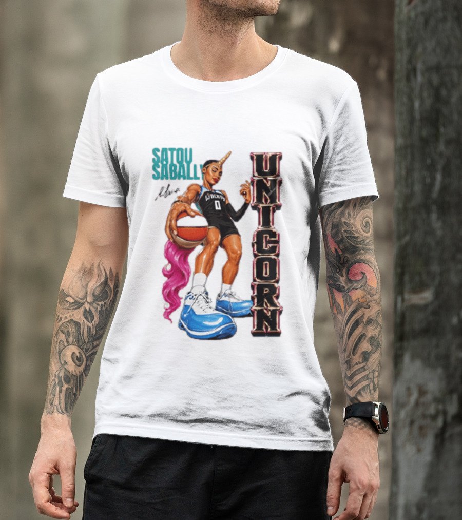 Satou Sabally New York Liberty Unicorn Basketball Player With Ball T-Shirt