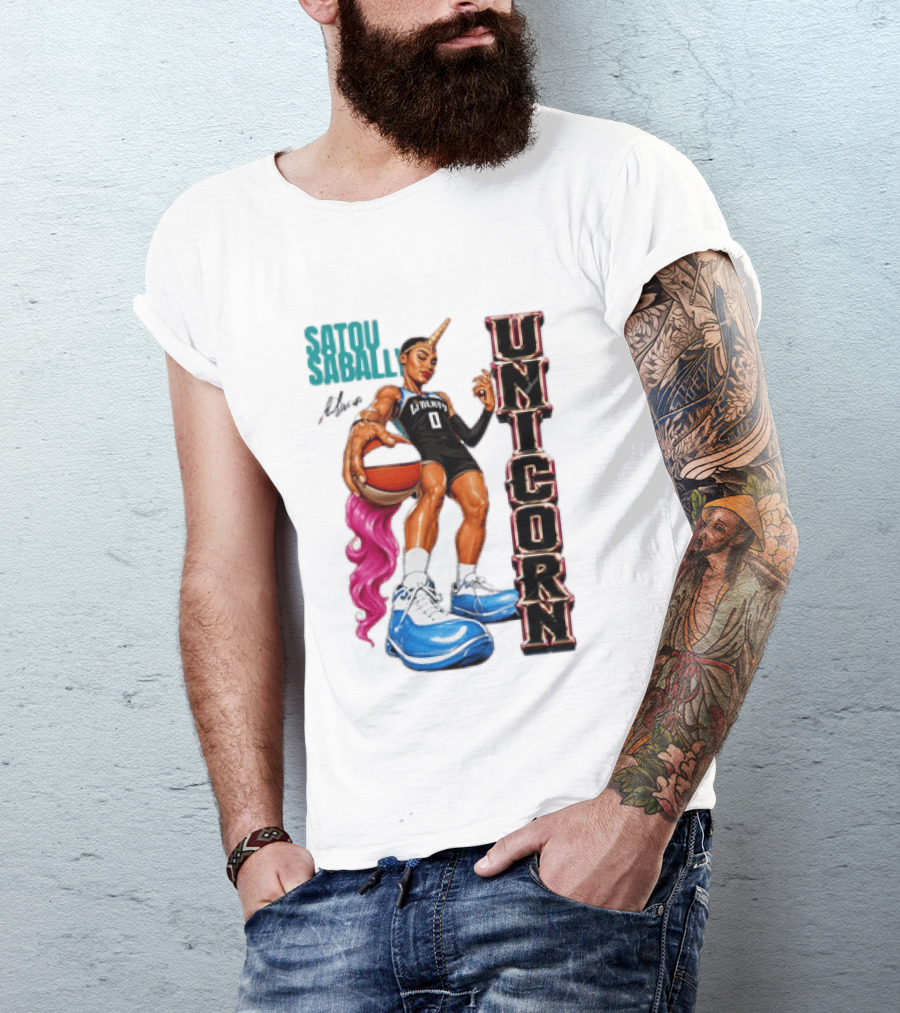 Satou Sabally New York Liberty Unicorn Basketball Player With Ball T-Shirt