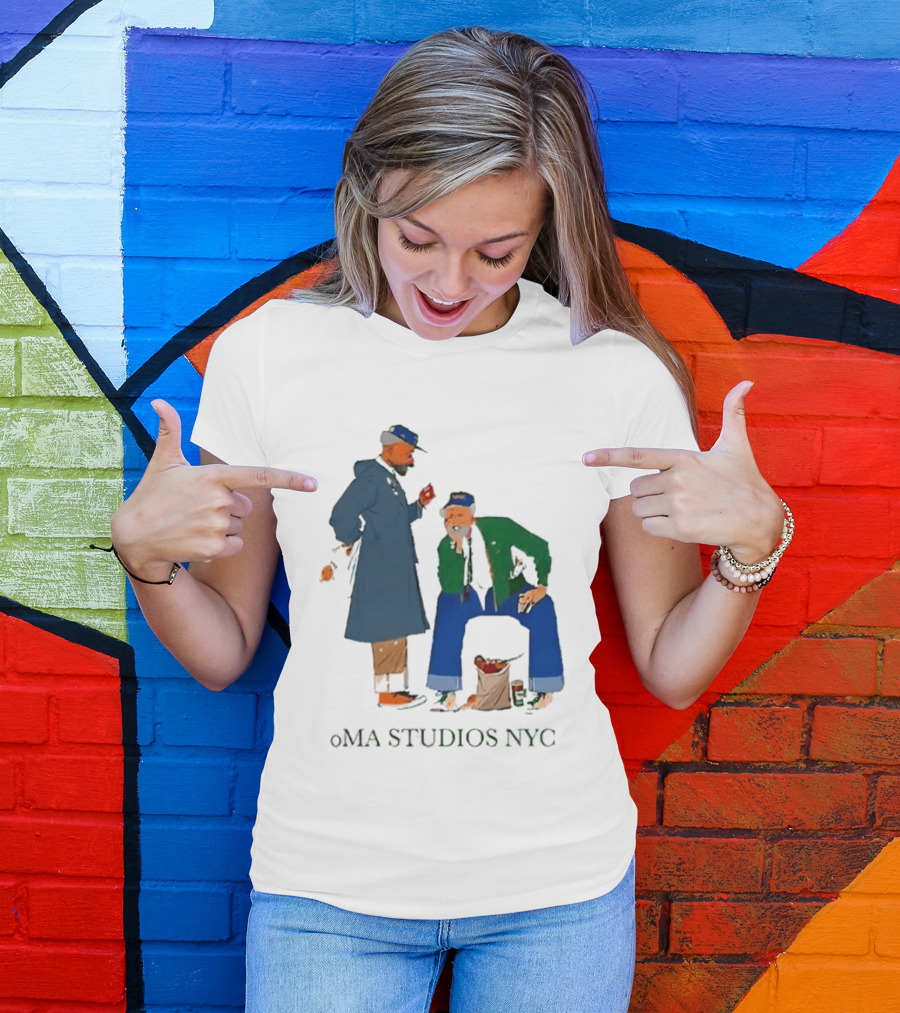 OMA Studios NYC Old Men Friends Talking Together In The Street Casual Street Scene T-Shirt