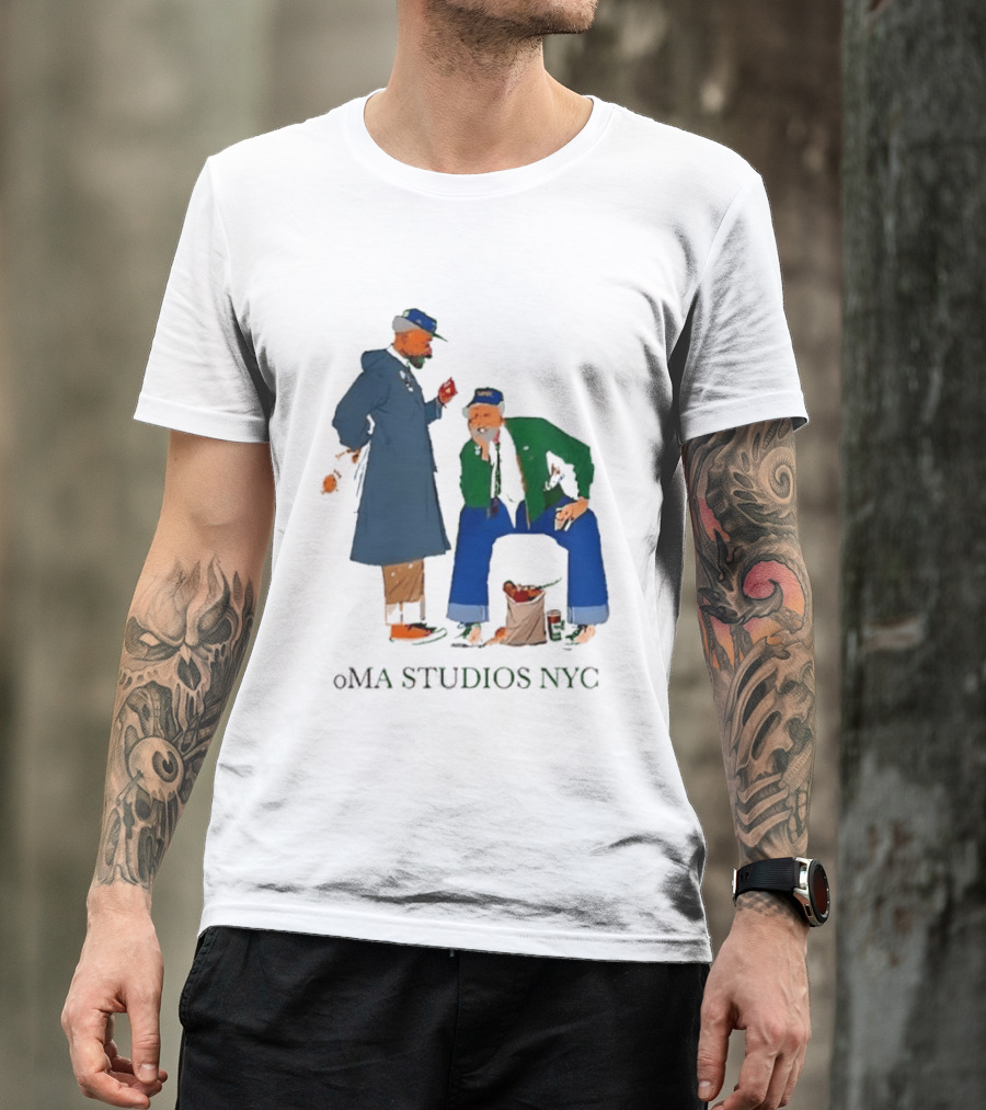 OMA Studios NYC Old Men Friends Talking Together In The Street Casual Street Scene T-Shirt