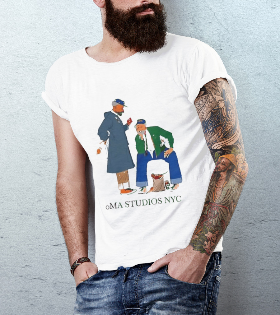OMA Studios NYC Old Men Friends Talking Together In The Street Casual Street Scene T-Shirt