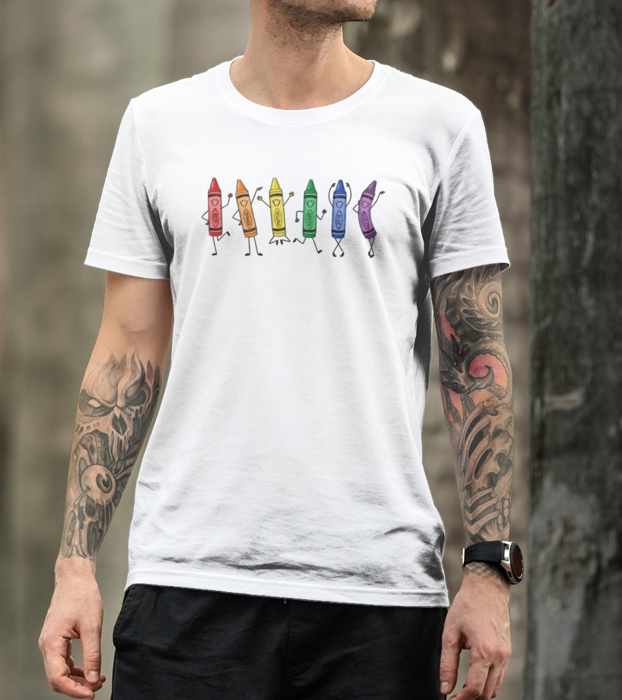 Red Orange Yellow Green Blue Violet Crayon Colors Characters T-Shirt