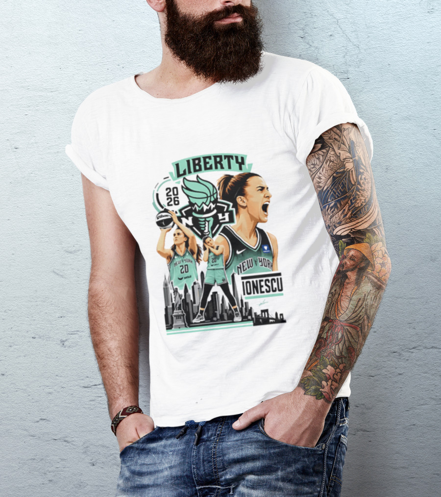 New York Liberty 2026 Sabrina Ionescu 20 Basketball Skyline T-Shirt
