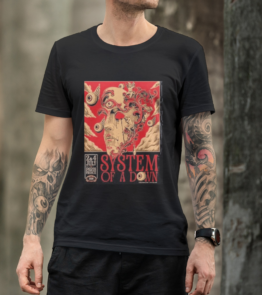 System Of A Down Paris France 2026 Surreal Art Eye Motif July 2 And 4 Concert Stade De France T-Shirt