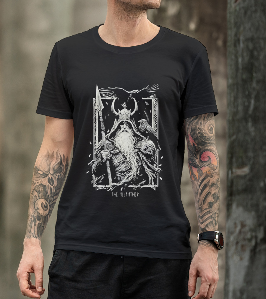 The Allfather Viking Norse Mythology Odin Ravens Spear Nordic Warrior Helm T-Shirt
