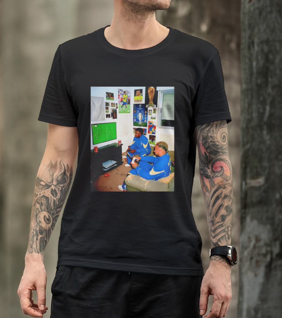 Brazil National Team Neymar Vinícius Júnior Playing Video Games Football S T-Shirt