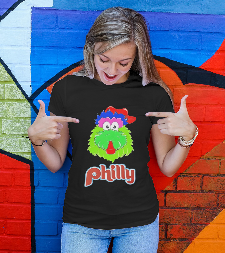 Philly Fanatics Whistle Philly Green Furry Mascot Red Hat T-Shirt