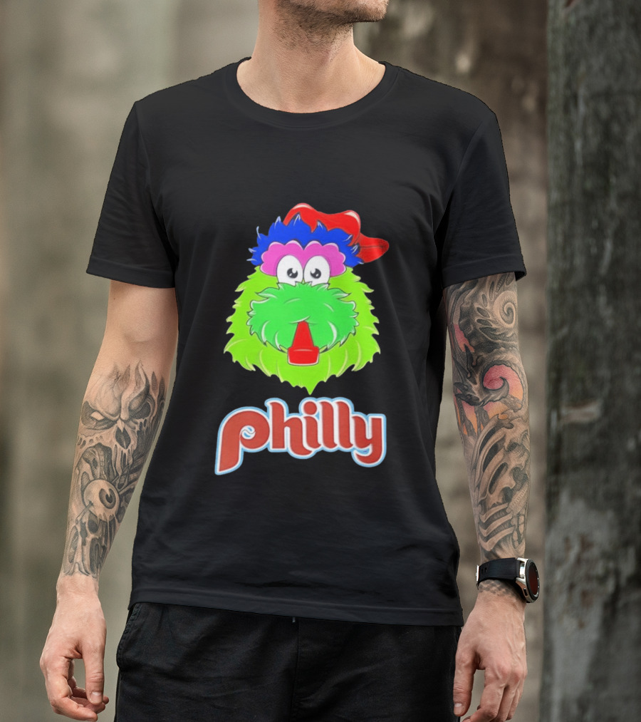 Philly Fanatics Whistle Philly Green Furry Mascot Red Hat T-Shirt