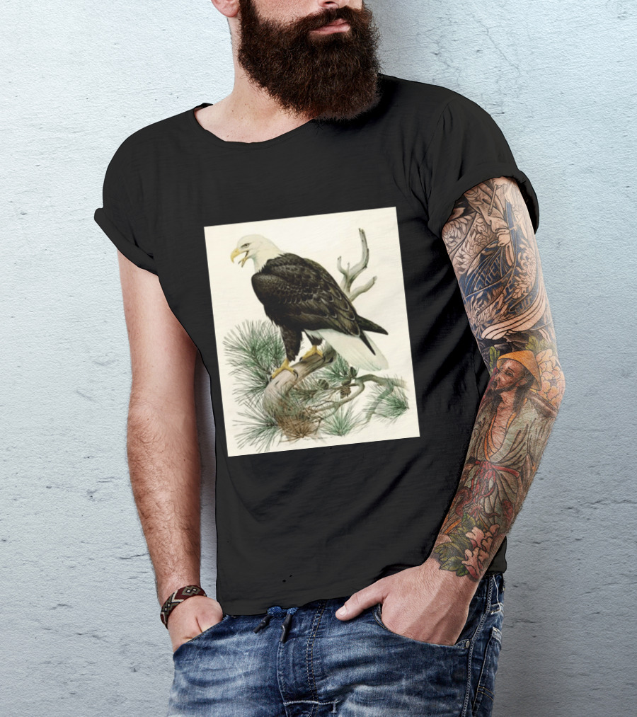 Roger Tory Peterson Bald Eagle Illustration On Stone Background 2026 T-Shirt