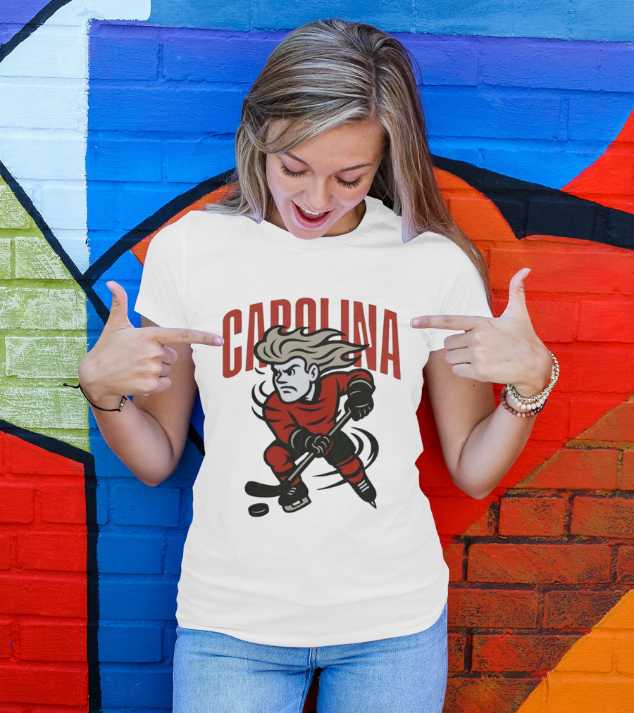 Carolina Hockey Action Figure Skating Puck Player T-Shirt