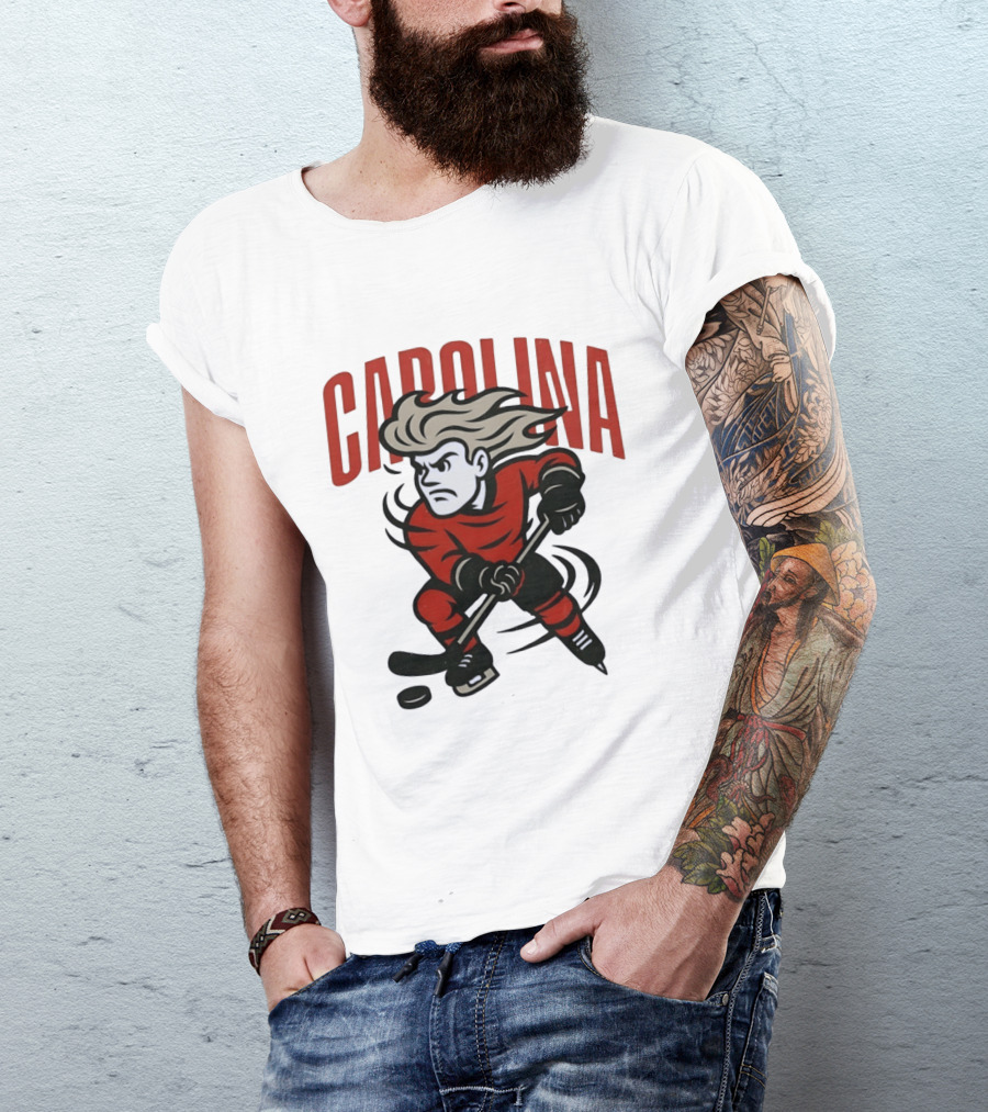 Carolina Hockey Action Figure Skating Puck Player T-Shirt