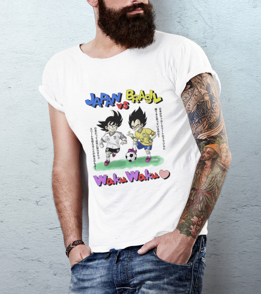 Japan Vs Brasil Goku Vegeta National Teams Waku Waku Soccer Match T-Shirt