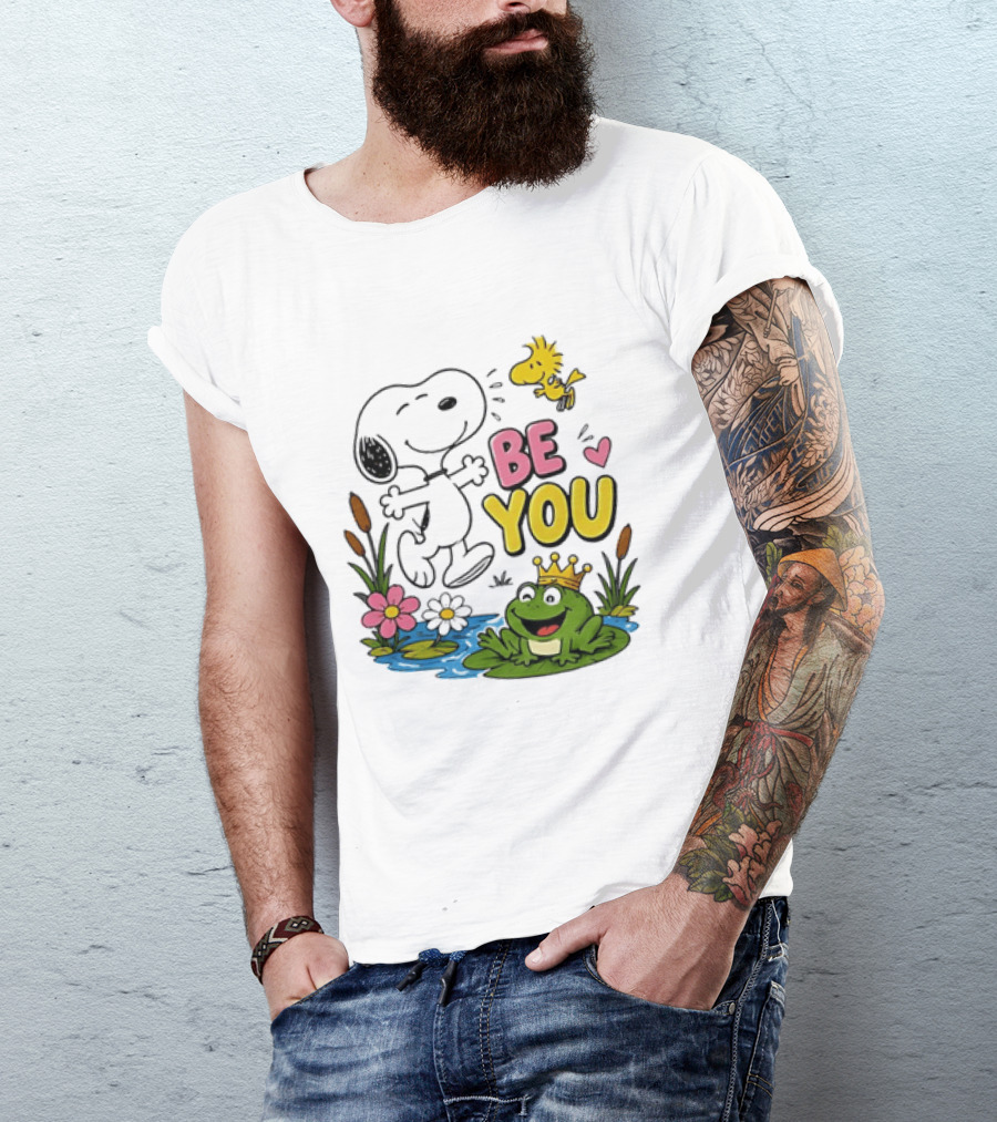 Snoopy And Woodstock Be You Frog Watercolor Flowers T-Shirt