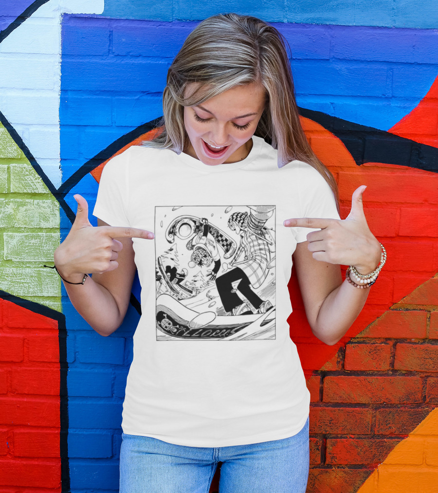 Snowboarding One Piece Crew Manga Style Action White Out Winter Scene T-Shirt