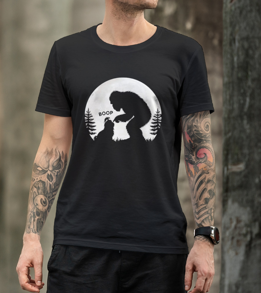 Bigfoot Boop Shih Tzu Moon Silhouette Forest Scene T-Shirt