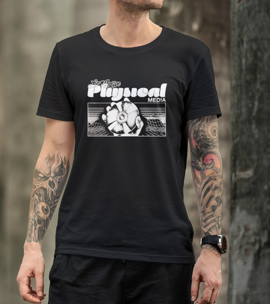 Long Live Physical Media Hand Holding Compact Disc T-Shirt