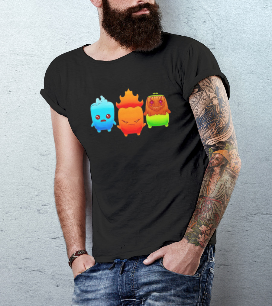 Water Fire And Earth Elemental Creatures Fireboy And Watergirl Cute Characters T-Shirt