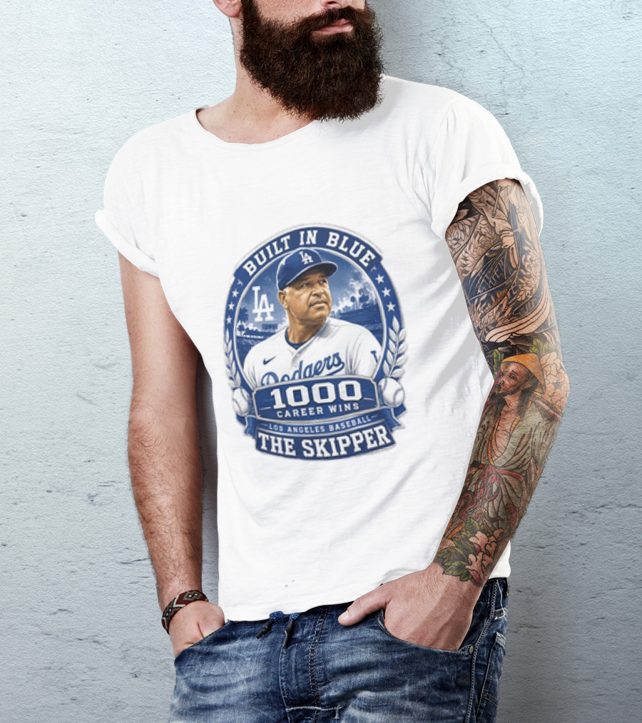 Built In Blue Los Angeles Dodgers Dave Roberts 1000 Career Wins The Skipper T-Shirt