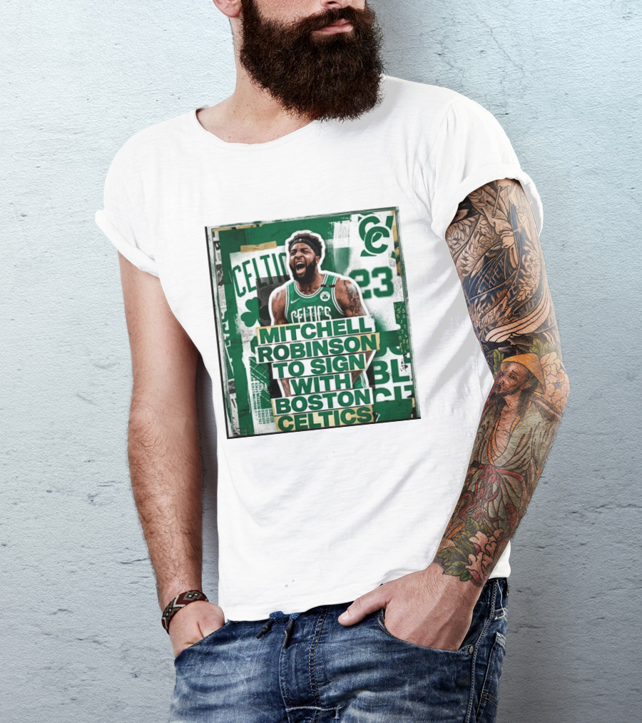 Mitchell Robinson Boston Celtics Signing Announcement Celtics Basketball Sports News T-Shirt