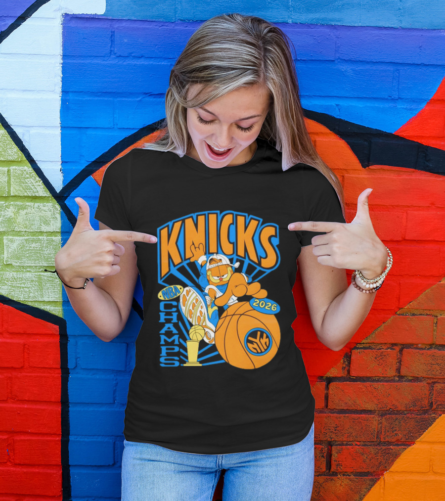 Knicks NBA Champs 2026 Orange Cat Basketball T-Shirt