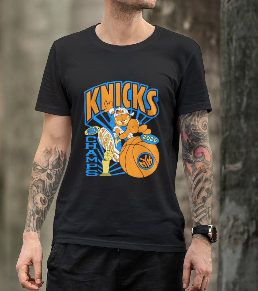 Knicks NBA Champs 2026 Orange Cat Basketball T-Shirt