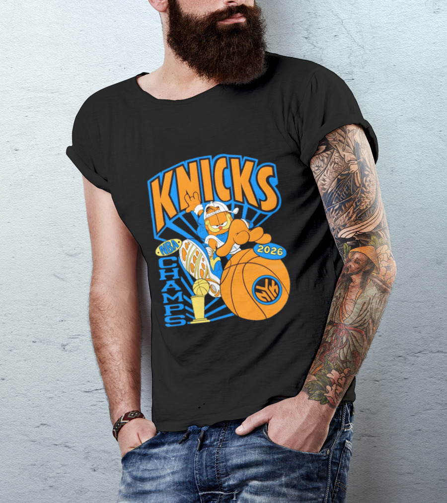 Knicks NBA Champs 2026 Orange Cat Basketball T-Shirt