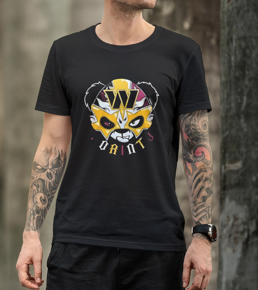 Panda Luchador Wrestling Mask Washington Commanders W Prunts T-Shirt