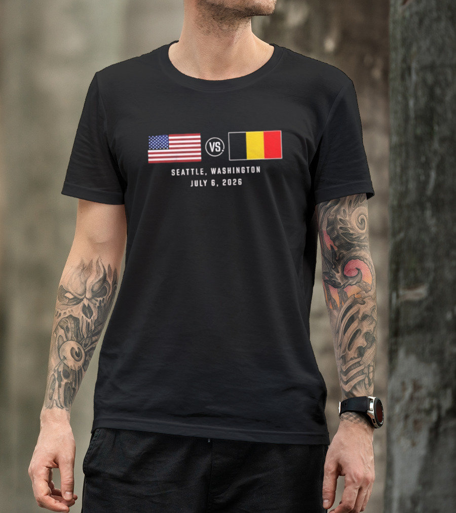 USA Vs Belgium Seattle Washington July 6 2026 American And Belgian Flags T-Shirt