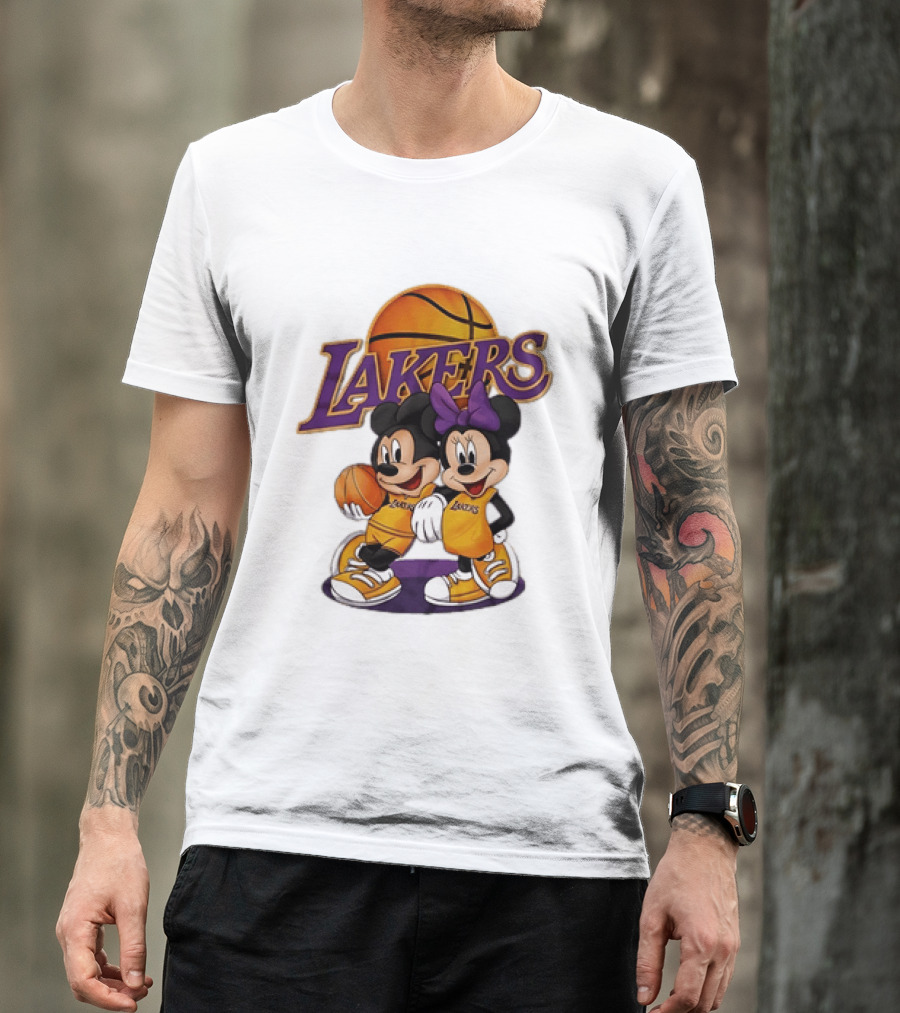 Mickey Mouse Los Angeles Lakers Basketball Crossover With Minnie Mouse T-Shirt