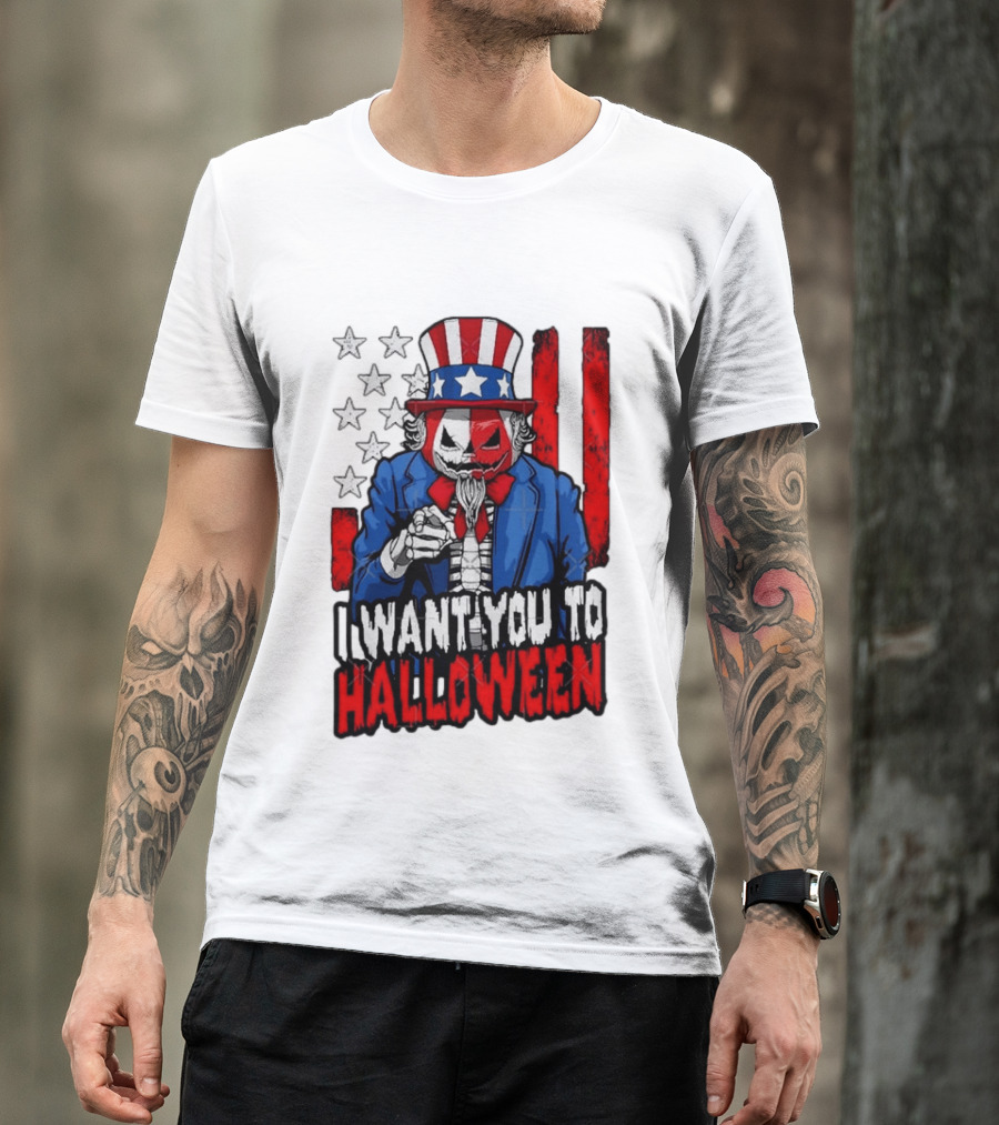 USA Patriotic Zombie Uncle Sam Pumpkin I Want You To Halloween T-Shirt