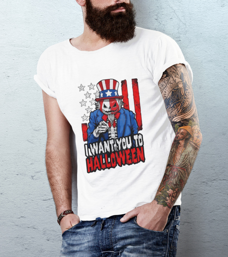 USA Patriotic Zombie Uncle Sam Pumpkin I Want You To Halloween T-Shirt