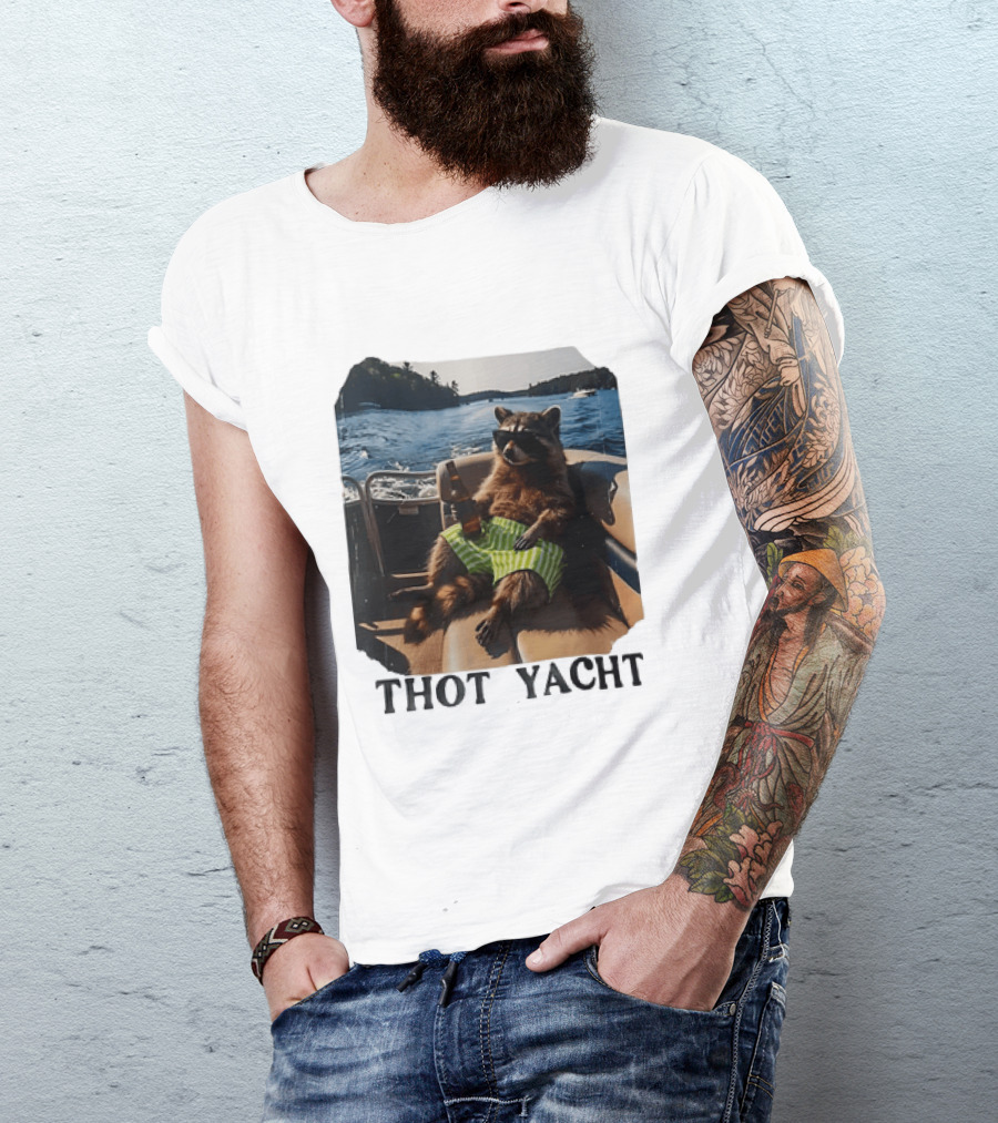 Raccoon Relaxing Thot Yacht Boat Adventure T-Shirt