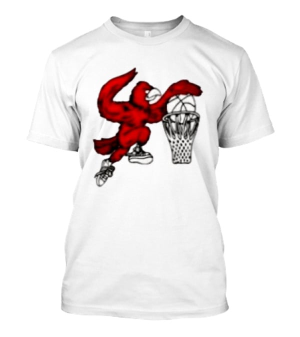 Red Cardinal Bird Dunking Basketball T-Shirt