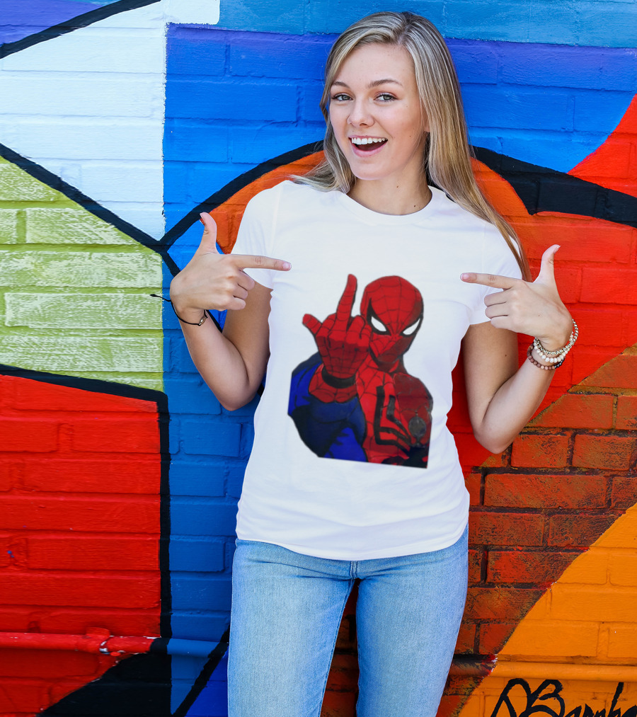 Spider Man Middle Finger Gesture Iconic Superhero Attitude T-Shirt