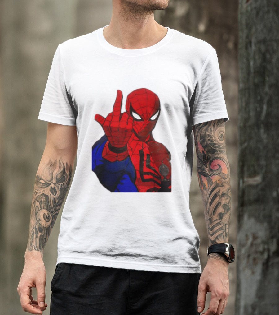 Spider Man Middle Finger Gesture Iconic Superhero Attitude T-Shirt