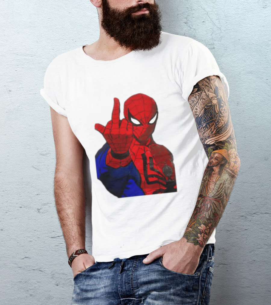 Spider Man Middle Finger Gesture Iconic Superhero Attitude T-Shirt