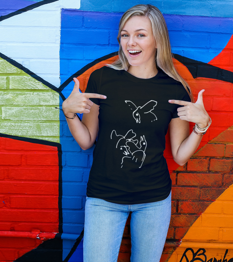 Square Triangle Bird Flying Black Minimalist Line T-Shirt