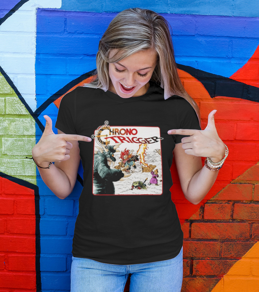 Chrono Trigger Iconic Gaming Adventure Characters And Battle Scene T-Shirt